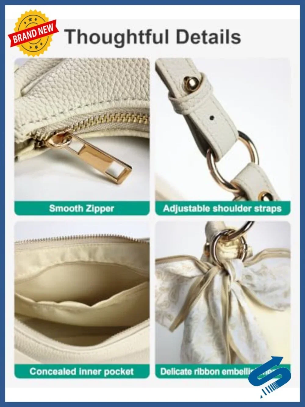 Litchi Leather Underarm Purse Hobo Shoulder Bag with Scarf